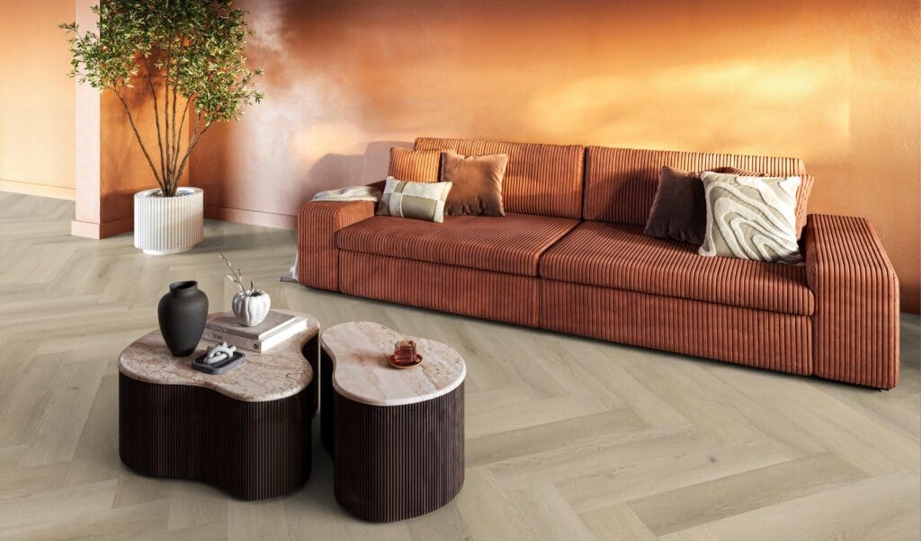 Floorlife YUP Mayfair herringbone warm oak EVC-plak - detail