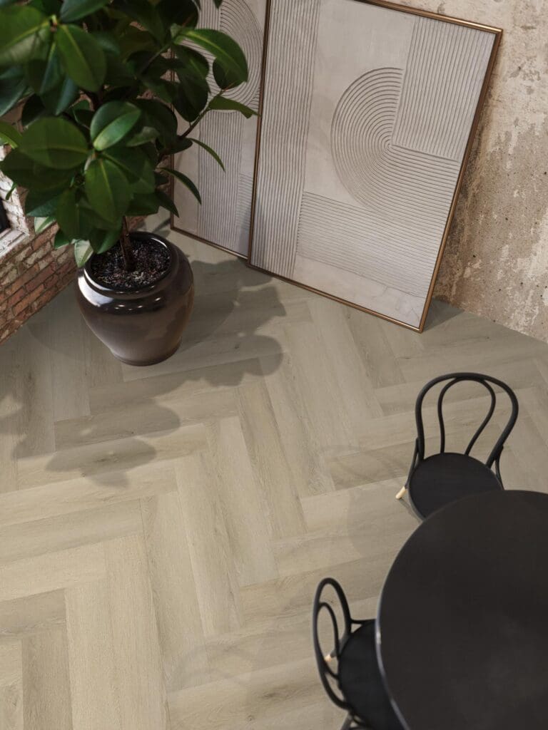 Floorlife YUP Mayfair herringbone warm oak EVC-plak - detail