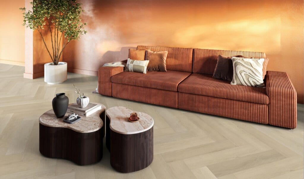 Floorlife YUP Mayfair herringbone beige EVC-plak - detail