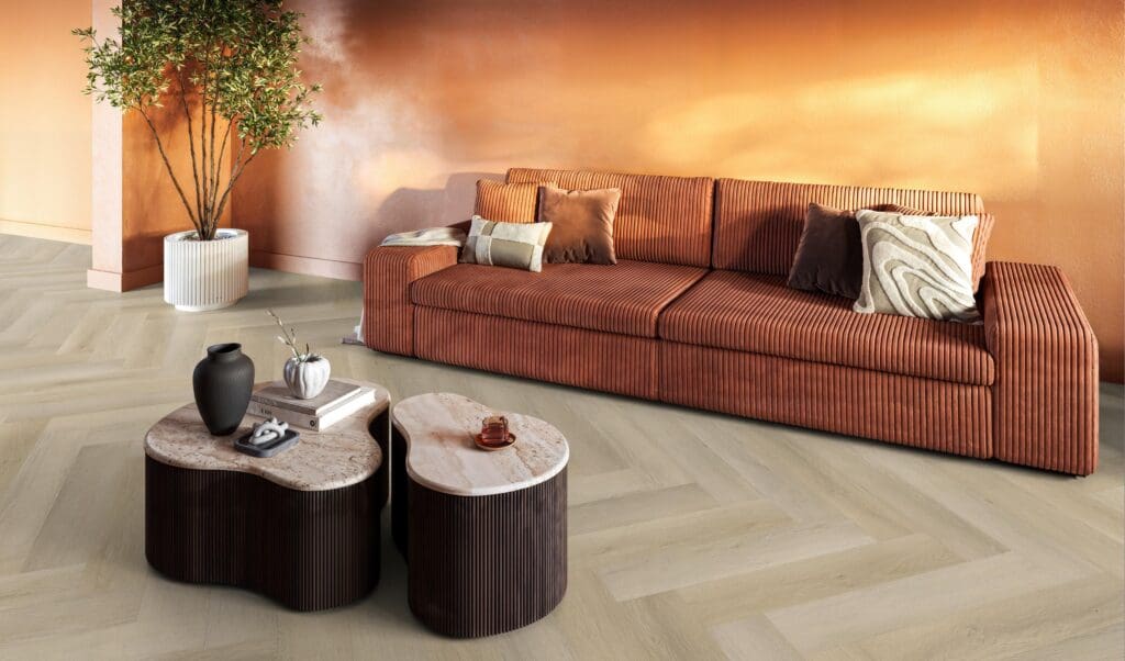 Floorlife YUP Mayfair herringbone light oak EVC-plak - detail