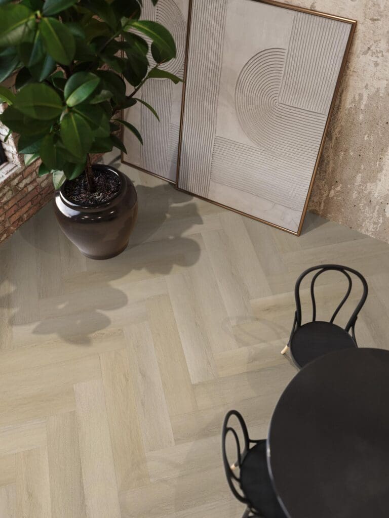Floorlife YUP Mayfair herringbone light oak EVC-plak - detail