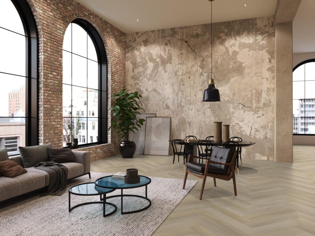 Floorlife YUP Mayfair herringbone light oak EVC-plak - detail